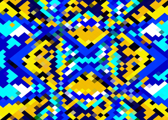 square pixel pattern abstract in blue and yellow by Timmy333