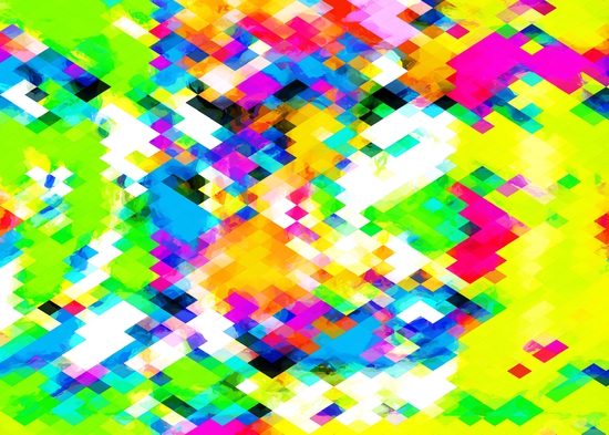 psychedelic geometric pixel abstract pattern in yellow blue green pink by Timmy333