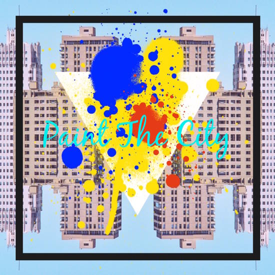 paint the city yellow blue and orange with buildings background by Timmy333