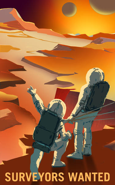 Surveyors Wanted to Explore Mars and its Moons - NASA KSC Space Tourism Poster by Space Travel