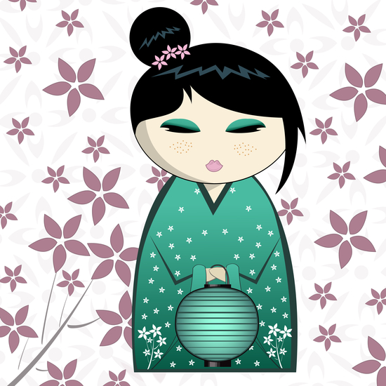 Pink flower kokeshi by PIEL Design