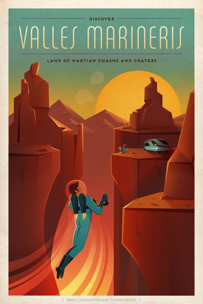 SpaceX Discover Valles Marineris - Land of Martian Chasms and Craters - SpaceX Mars Travel Poster by Space Travel