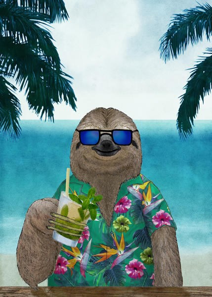 Sloth on summer drinking a mojito by Barruf