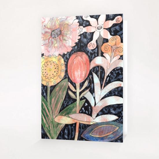 Mixed Flowers with Tulip on Black  Greeting Card & Postcard by Heidi Capitaine