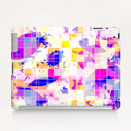 geometric square and circle pattern abstract in pink blue yellow Tablet Case by Timmy333