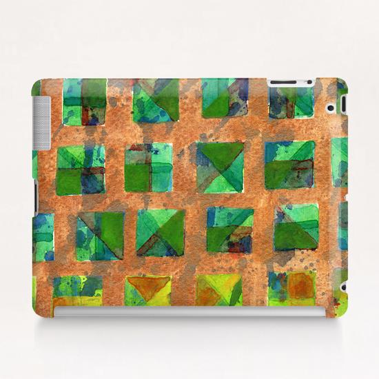 Green Squares on Golden Background Pattern  Tablet Case by Heidi Capitaine