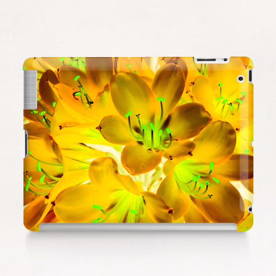 closeup yellow flower with green pollen background Tablet Case by Timmy333