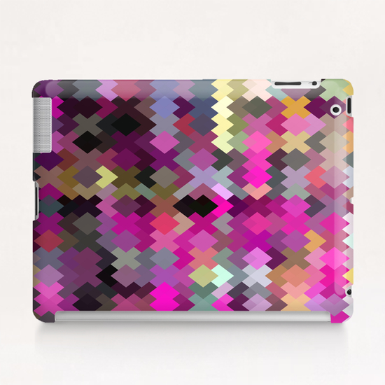 geometric square pixel pattern abstract in purple pink yellow Tablet Case by Timmy333