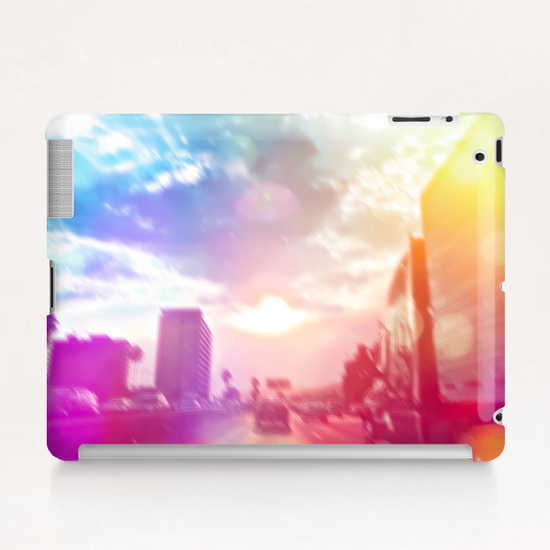 blue cloudy sky on the road with colorful bokeh light abstract Tablet Case by Timmy333