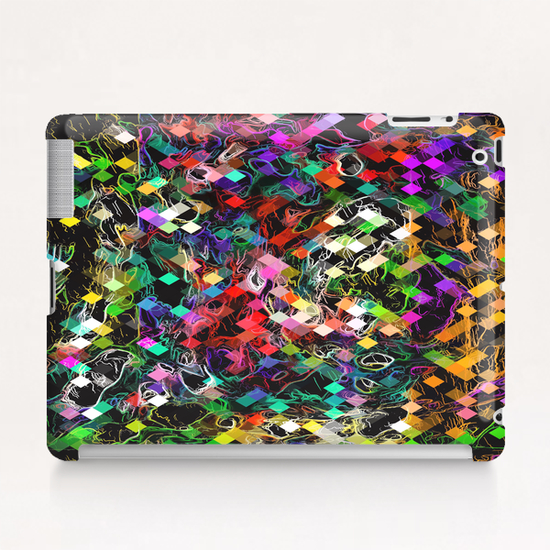 psychedelic geometric pixel abstract pattern in red blue green yellow orange black Tablet Case by Timmy333