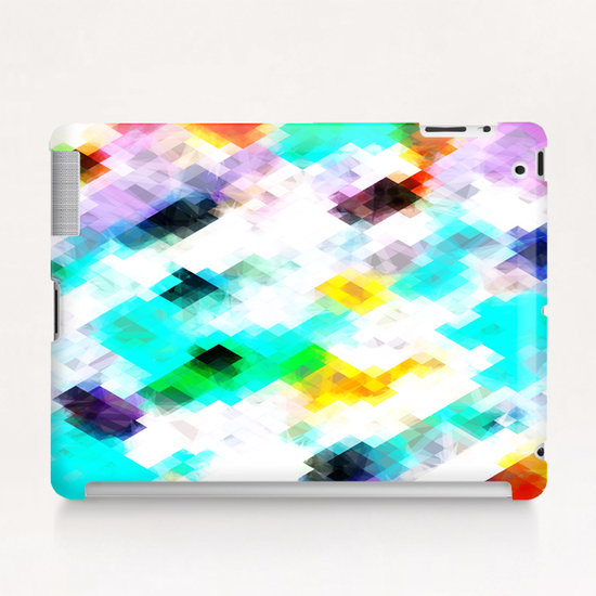 psychedelic geometric pixel abstract pattern in blue green yellow pink Tablet Case by Timmy333