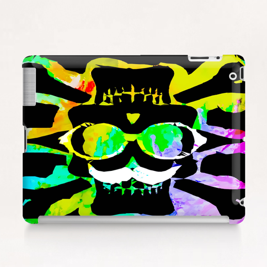 old vintage funny skull art portrait with painting abstract background in green yellow pink blue Tablet Case by Timmy333