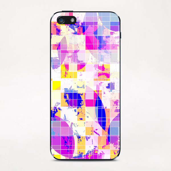 geometric square and circle pattern abstract in pink blue yellow iPhone & iPod Skin by Timmy333