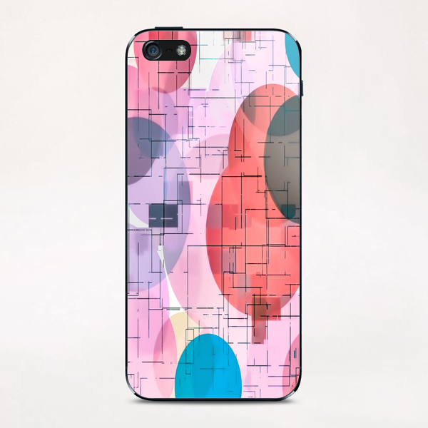 geometric square and circle pattern abstract in red pink blue iPhone & iPod Skin by Timmy333