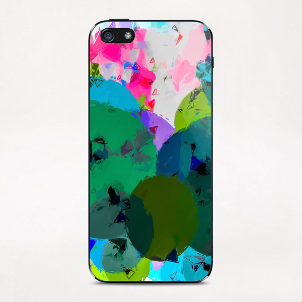 geometric circle pattern abstract in green blue pink iPhone & iPod Skin by Timmy333