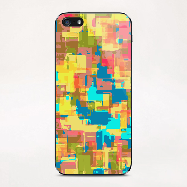 psychedelic geometric abstract pattern in blue pink green yellow brown iPhone & iPod Skin by Timmy333