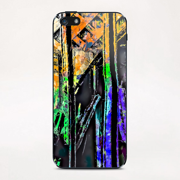 cactus with wooden background and painting abstract in green orange blue purple iPhone & iPod Skin by Timmy333