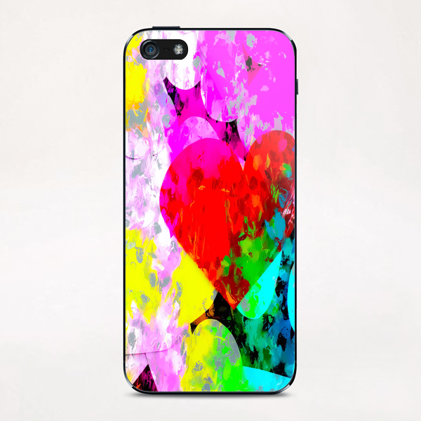 red heart shape pattern with colorful painting abstract in pink blue green yellow iPhone & iPod Skin by Timmy333