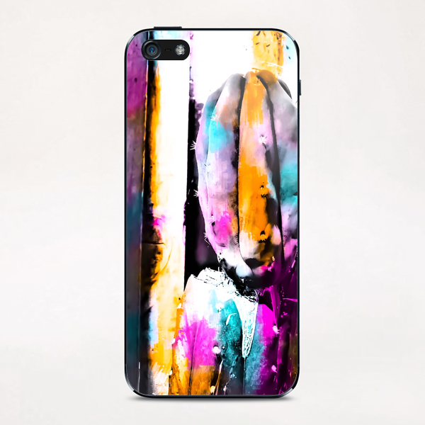 cactus with wooden background and colorful painting abstract in orange blue pink iPhone & iPod Skin by Timmy333