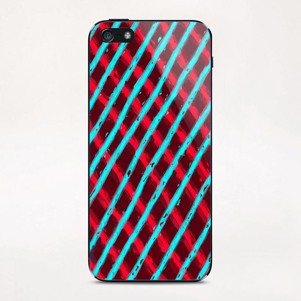 line pattern painting abstract background in red and blue iPhone & iPod Skin by Timmy333