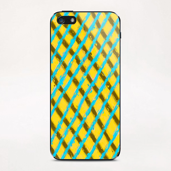 line pattern painting abstract background in yellow blue brown iPhone & iPod Skin by Timmy333