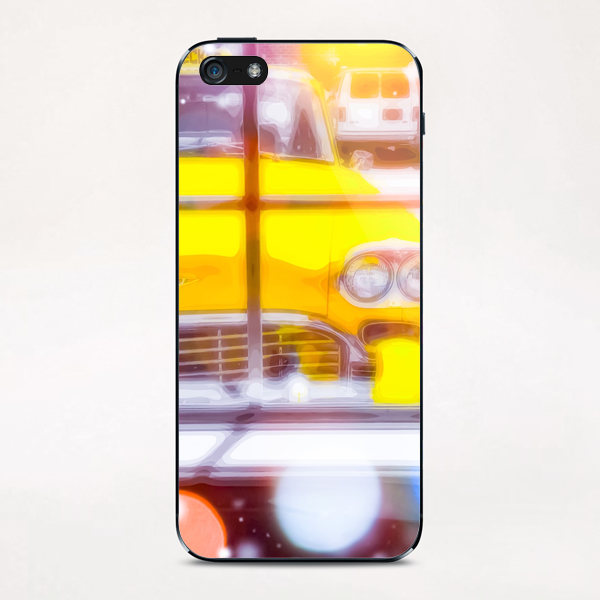 yellow classic taxi car with colorful bokeh light abstract background iPhone & iPod Skin by Timmy333