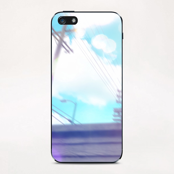 cloudy blue sky and electric pole and wood wall in the city iPhone & iPod Skin by Timmy333