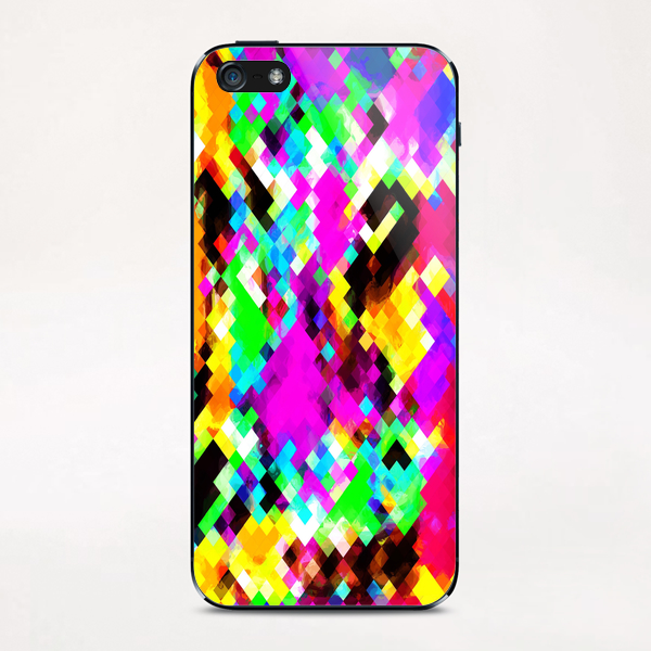 psychedelic geometric pixel abstract pattern in pink purple blue green yellow iPhone & iPod Skin by Timmy333