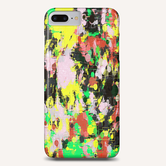 psychedelic geometric circle pattern and square pattern abstract in yellow red green black pink Phone Case by Timmy333