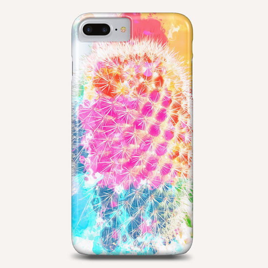 closeup cactus with colorful painting abstract in pink orange blue Phone Case by Timmy333