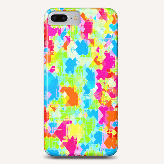 geometric pixel square pattern abstract in pink blue green orange Phone Case by Timmy333