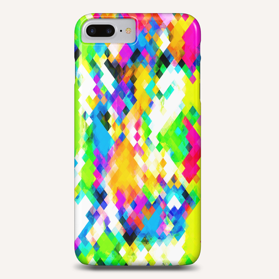 psychedelic geometric pixel abstract pattern in yellow blue green pink Phone Case by Timmy333