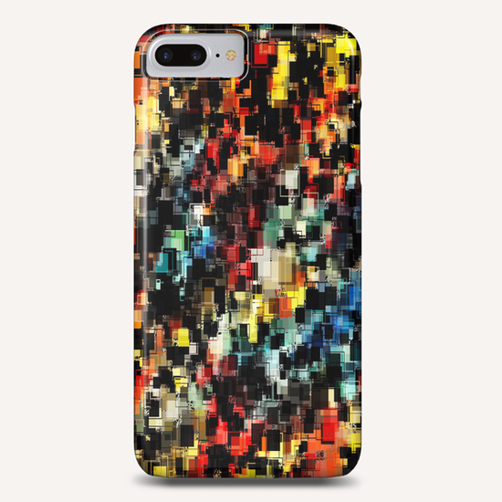 psychedelic geometric pixel square pattern abstract background in red orange blue yellow black Phone Case by Timmy333