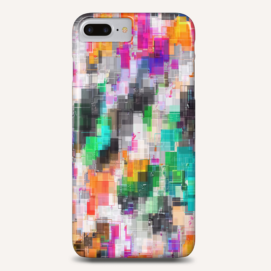 psychedelic geometric square pixel pattern abstract in orange green pink blue Phone Case by Timmy333