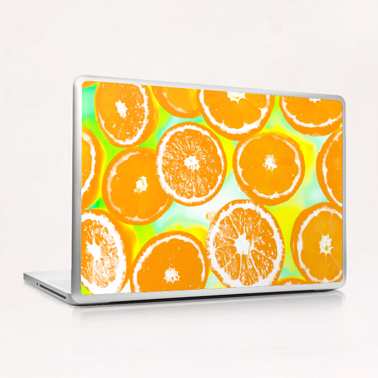 juicy orange pattern abstract with yellow and green background Laptop & iPad Skin by Timmy333