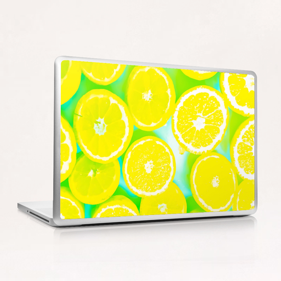 juicy yellow lemon pattern abstract with green background Laptop & iPad Skin by Timmy333