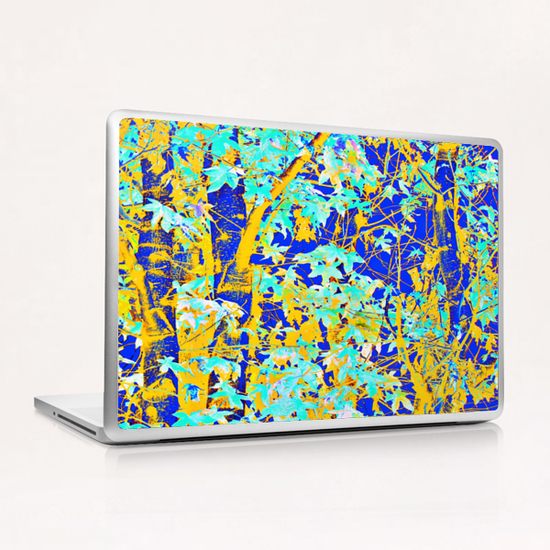 green maple tree leaf with blue and yellow abstract background Laptop & iPad Skin by Timmy333