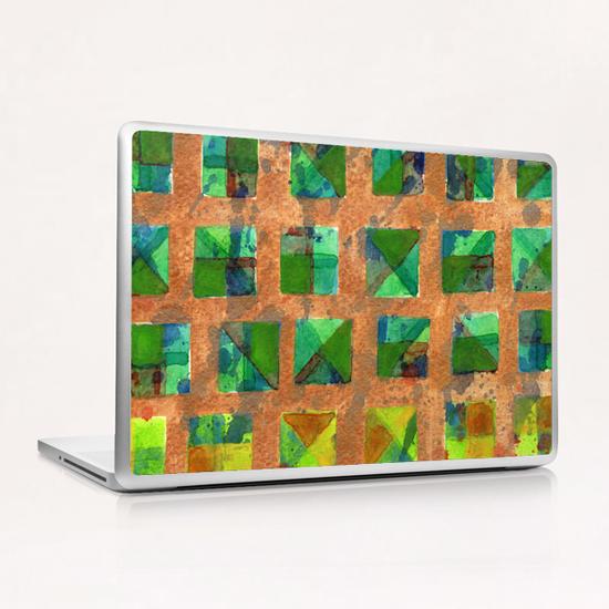 Green Squares on Golden Background Pattern  Laptop & iPad Skin by Heidi Capitaine