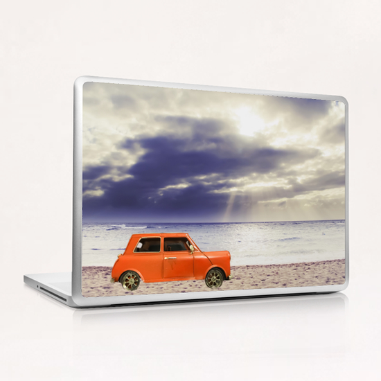 orange classic car on the sandy beach with beautiful sky and beach background Laptop & iPad Skin by Timmy333