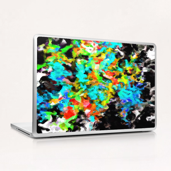 psychedelic splash painting abstract texture in blue orange yellow green black Laptop & iPad Skin by Timmy333