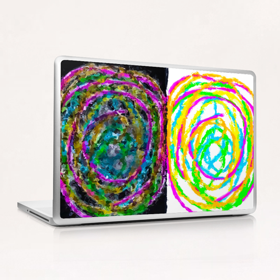 colorful circle pattern drawing abstract with black and white background Laptop & iPad Skin by Timmy333