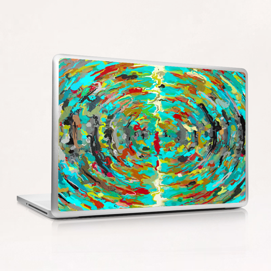 psychedelic circle pattern painting abstract background in green blue yellow brown Laptop & iPad Skin by Timmy333