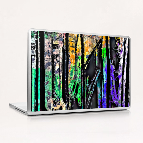 cactus with wooden background and painting abstract in green orange blue purple Laptop & iPad Skin by Timmy333