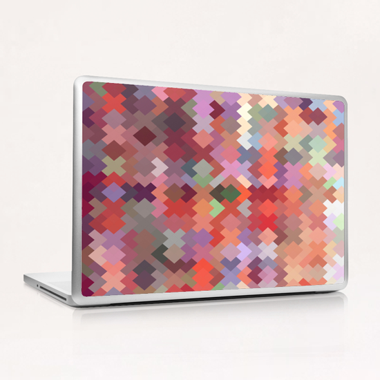 geometric square pixel pattern abstract in red brown green Laptop & iPad Skin by Timmy333