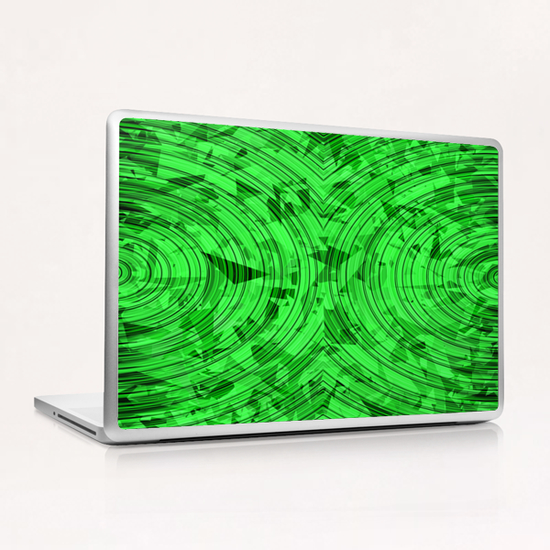 psychedelic geometric circle pattern abstract background in green Laptop & iPad Skin by Timmy333