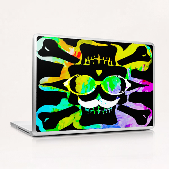 old vintage funny skull art portrait with painting abstract background in green yellow pink blue Laptop & iPad Skin by Timmy333