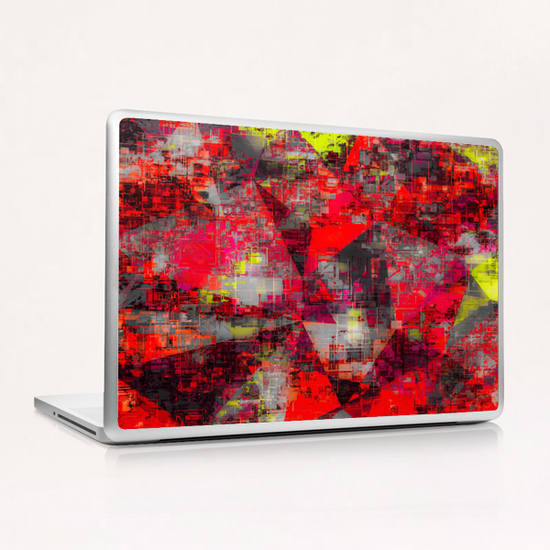 vintage geometric triangle polygon pattern abstract in red and yellow Laptop & iPad Skin by Timmy333