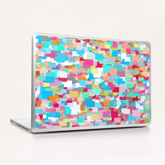 geometric square pixel pattern abstract background in blue pink orange green Laptop & iPad Skin by Timmy333