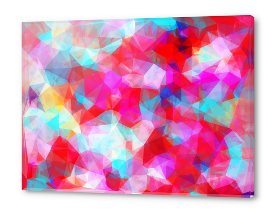 geometric triangle pattern abstract background in pink red blue Acrylic prints by Timmy333