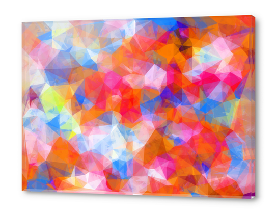 geometric triangle pattern abstract background in orange pink blue Acrylic prints by Timmy333